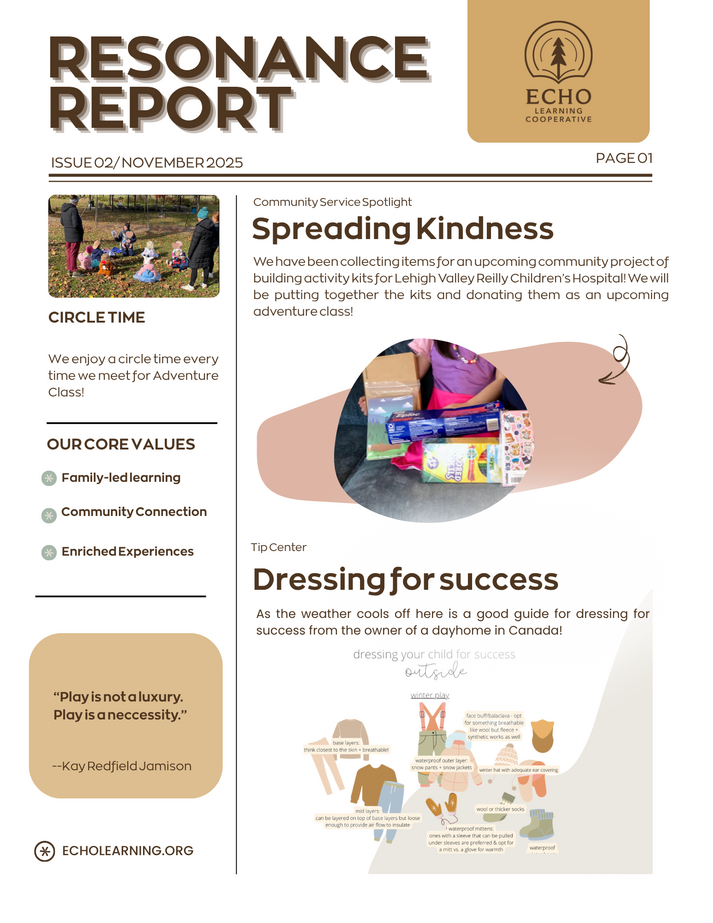 An image of October Newsletter of ECHO homeschool cooperative based in the Lehigh Valley. Details our community service trip to the Allentown Fire Department and writing thank you cards. 